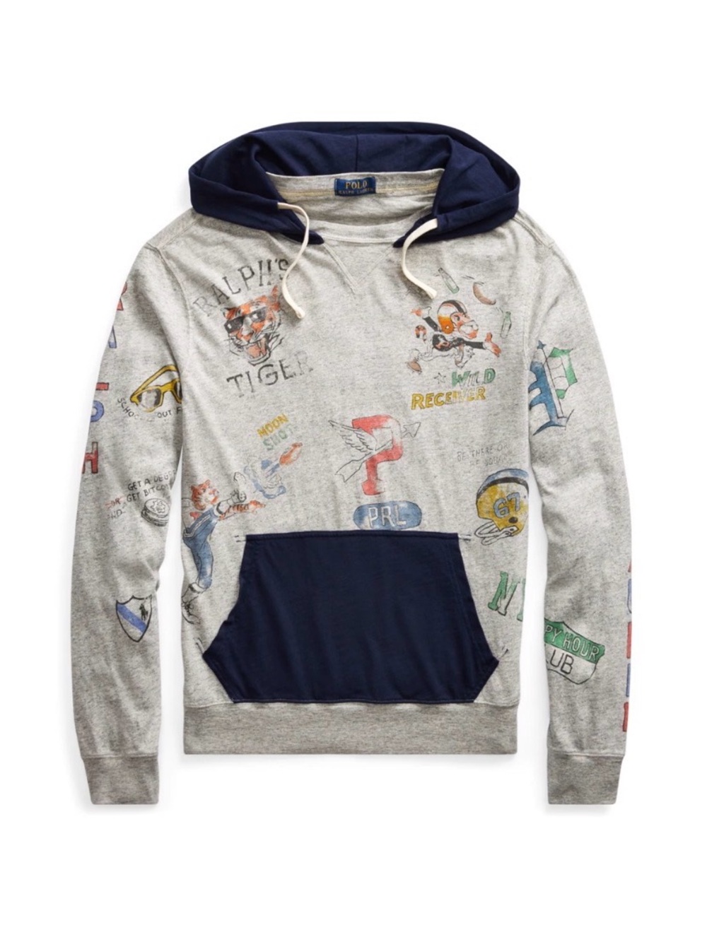 Polo Ralph Lauren Men's Lightweight Graphic Hooded T-Shirt Long Sleeve Grey Med